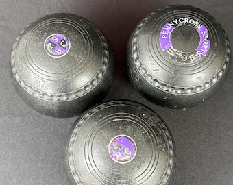 Vintage Henselite Championship Super Grip Lawn Bowls Set of 3 Black
