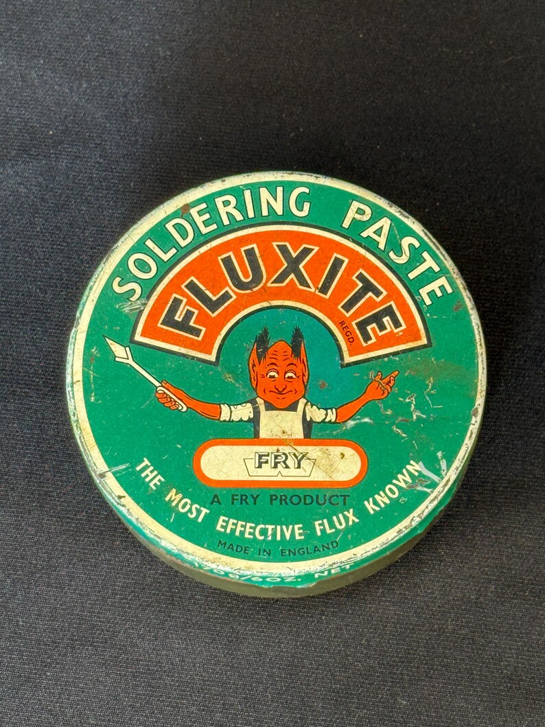 Fluxite Vintage Fry Fluxite Soldering Paste Tin 170g 6oz Metal Tin Made in ...