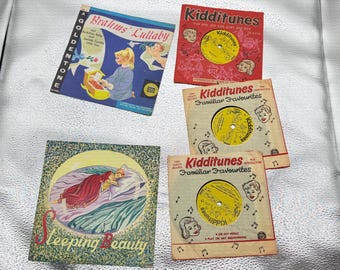 Lote de discos infantiles antiguos de 78 RPM de Kidditunes Sleeping Beauty Nursery
