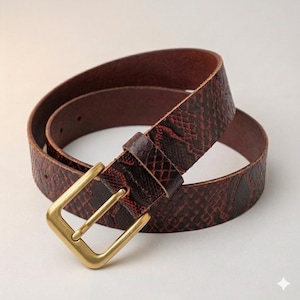 Handmade Black Cobra Embossed Leather Belt for Men & Women, Genuine Cowhide Snake Texture