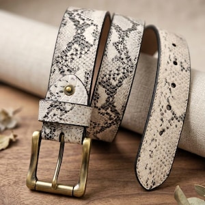 Cinturón de piel exótica con relieve de piel de serpiente para hombre, auténtico cinturón hecho a mano.
