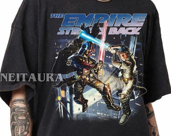 Star Wars The Empire Strikes Back Shirt, Luke Skywalker vs Darth Vader Vintage Graphic Tee, Galaxy's Edge Inspired, Retro Sci-Fi Apparel