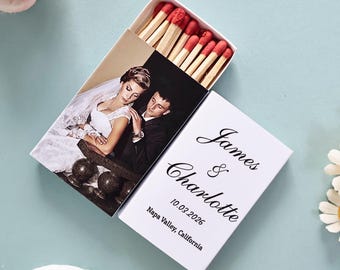 Wedding Photo Matchboxes, Custom Guest Favors, Reception decor