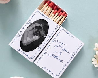 Custom Wedding Photo Matchboxes, Custom Guest Favors, Reception decor
