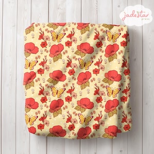 Coperta con fiori di agosto, coperta floreale con papaveri e gladioli, decorazione per la casa in stile cottagecore, regalo perfetto per gli amanti della lettura.