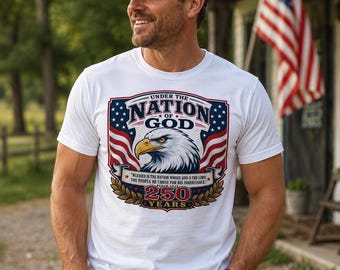 Maglietta UndertheNationofGod, maglietta patriottica cristiana con aquila, maglietta con la scritta Salmo 33:12 Faith USA, regalo cristiano per i 250 anni dell'America, maglietta con la scritta Faith per il 4 luglio
