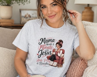 Maglietta "La mamma ha bisogno di un minuto con Gesù", maglietta per mamma cristiana, regalo a tema religioso per la mamma, Nasconditi, prega, respira, Salmo 46:10, regalo religioso per la mamma