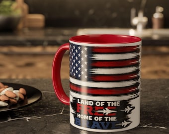 Tazza da caffè patriottica per il 4 luglio, tazza con bandiera americana, "Terra dei liberi, patria dei coraggiosi", regalo per il Giorno dell'Indipendenza, tazza in ceramica con orgoglio USA.