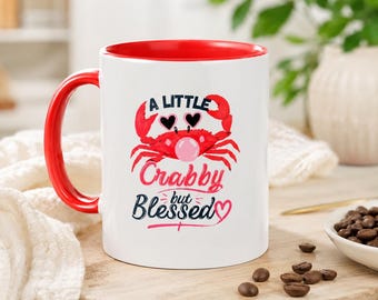 Tazza "Un po' granchio ma benedetto", Tazza da caffè divertente da spiaggia, Tazza con granchio carina, Tazza estiva cristiana, Regalo divertente per gli amanti del caffè, Tazza per gli amanti dei granchi