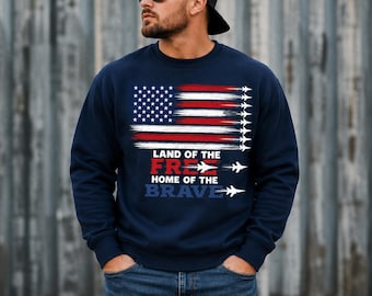 Felpa girocollo con bandiera americana effetto invecchiato / design "Terra dei liberi"