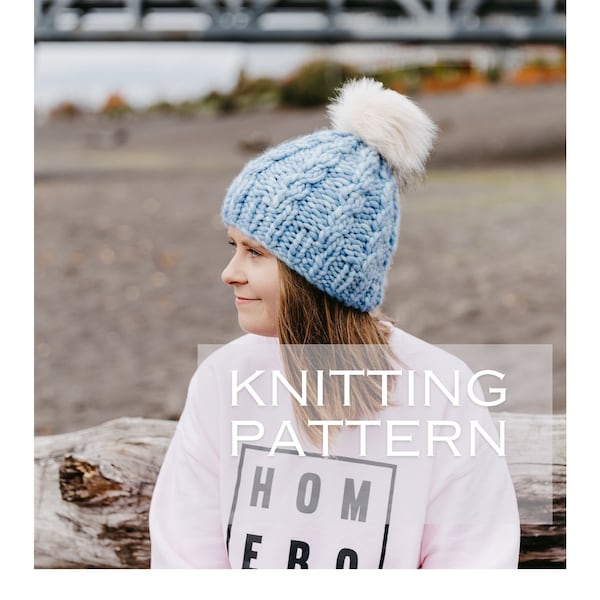 KNIT HAT PATTERN for women - Uptown Girl - Easy Womens Knit Hat Pattern with Cable Knit, Malabrigo Rasta Pattern, Instant pdf download