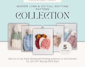 5 Knitting Pattern Bundle Women’s Knit Hat Patterns - Wanderlust Beanie Pattern - Easy Beanie Knitting Pattern for Winter