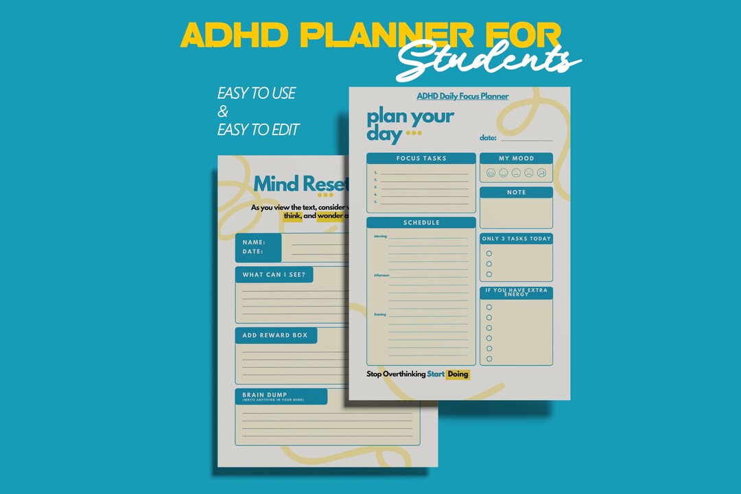 ADHD Planner for Students | Daily Focus Planner Printable | Study ...