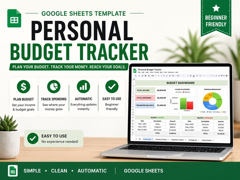 Personal Budget Tracker Google Sheets | Monthly Budget Spreadsheet ...