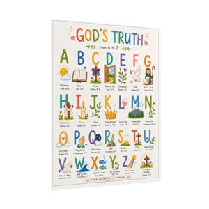 Christian ABC Alphabet Homeschool Poster | Bible Verse Wall Art for Kids Room (8x10) image 9