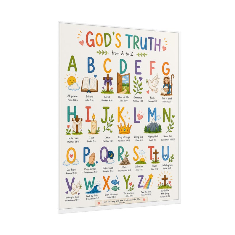 Christian ABC Alphabet Homeschool Poster | Bible Verse Wall Art for Kids Room (8x10) image 9