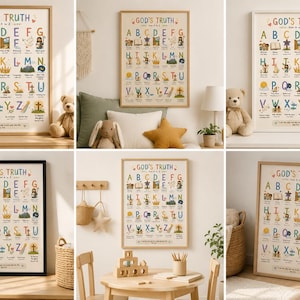 Christian ABC Alphabet Homeschool Poster | Bible Verse Wall Art for Kids Room (8x10) image 2