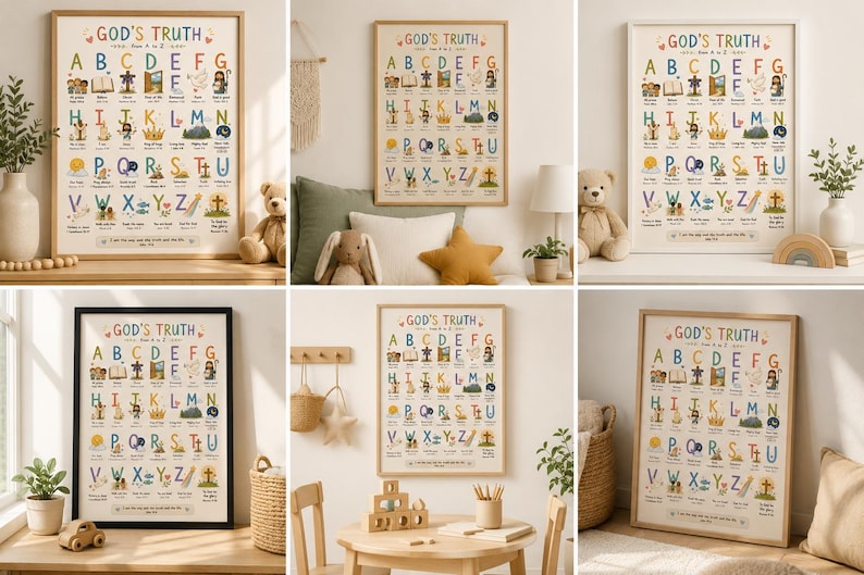 Christian ABC Alphabet Homeschool Poster | Bible Verse Wall Art for Kids Room (8x10) image 2