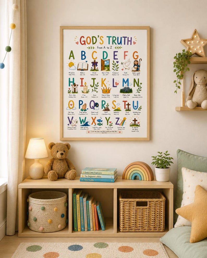 Christian ABC Alphabet Homeschool Poster | Bible Verse Wall Art for Kids Room (8x10) image 6
