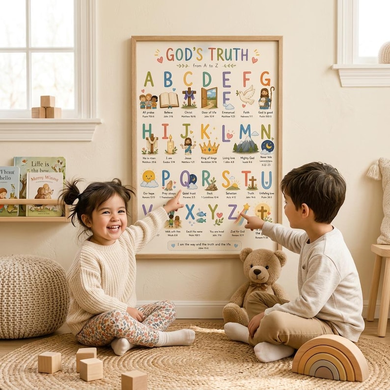 Christian ABC Alphabet Homeschool Poster | Bible Verse Wall Art for Kids Room (8x10) image 4
