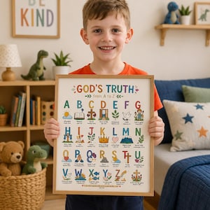 Christian ABC Alphabet Homeschool Poster | Bible Verse Wall Art for Kids Room (8x10) image 5