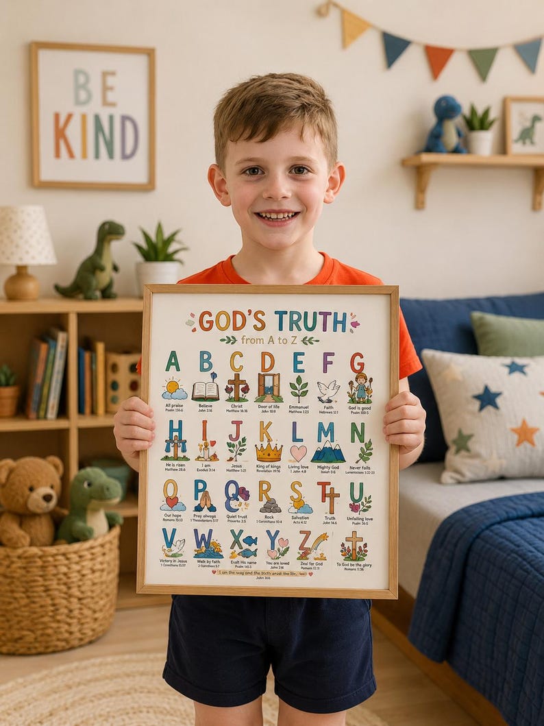 Christian ABC Alphabet Homeschool Poster | Bible Verse Wall Art for Kids Room (8x10) image 5