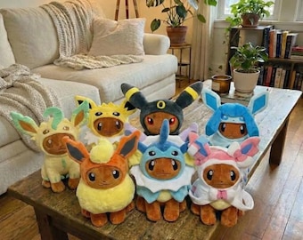 Eevee Costume Plush Set, Anime Inspired Stuffed Toy Collection, Kids Fans Gift