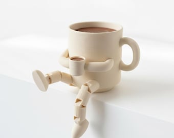 Walking Mug Figure – Articulated Coffee Cup Desk Decor Collectible Figurine