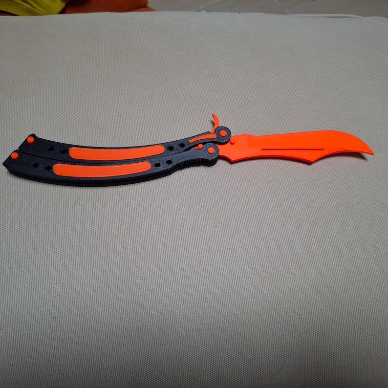 Butterfly Knife Trainer – Safe Balisong Practice Tool – Orange & Black Fidget Toy – Folding Trainer Knife Prop – Gift for EDC Fans image 4