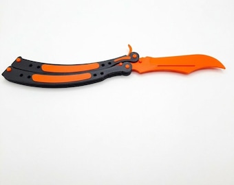 Butterfly Messer Trainer – Sicheres Balisong Übungswerkzeug – Orange & Schwarz Fidget Spielzeug – Faltbares Trainermesser – Geschenk für EDC Fans