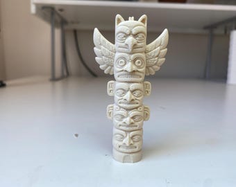 ヴィンテージ手彫り木製トーテムポール：北西部先住民アート（17.6
