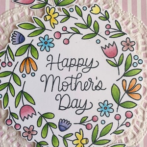 Floral hand made Happy Mothers Day greeting card floral wreath card, mom's day card, card for mom card for wife blank greeting card image 3