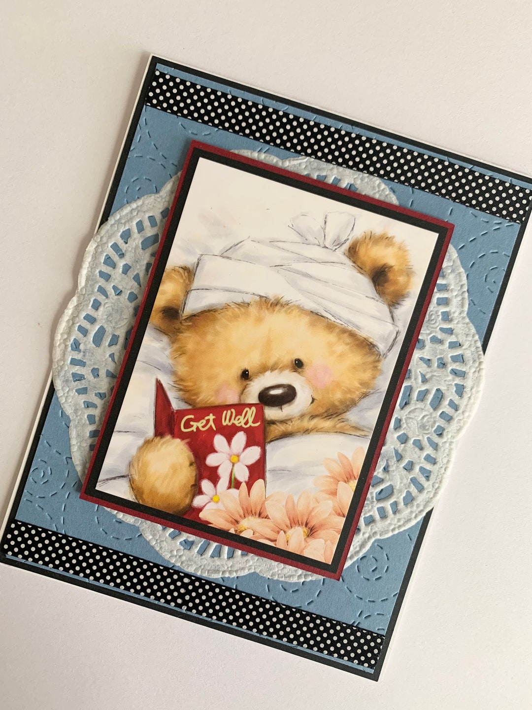 Get Well Soon Greeting Card With Cute Teddy Bear, Handmade Blank Feel ...