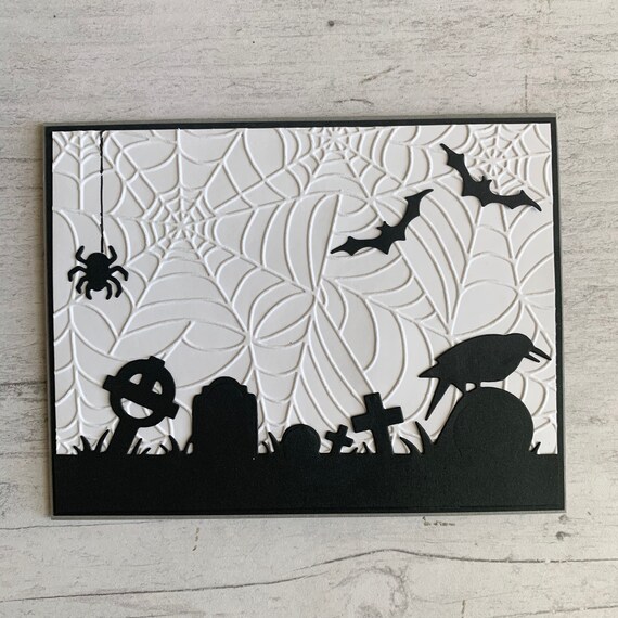 Embossed Black and White Halloween Card Halloween Notecard | Etsy