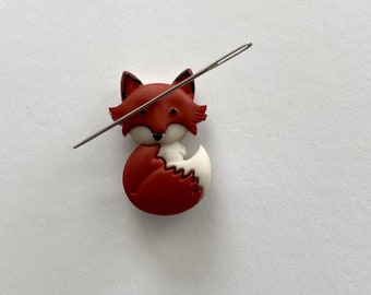 cute fox needle minder for cross stitch, embroidery or quilting, strong magnetic needle holder, animal needle nanny