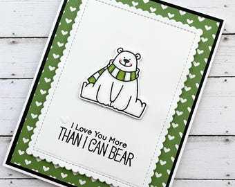 Polar Bear Card - Polar Bear Valentines Card - Anniversary Card - I love You More Than I Can Bear, Punny Polar Bear Card - birthday card