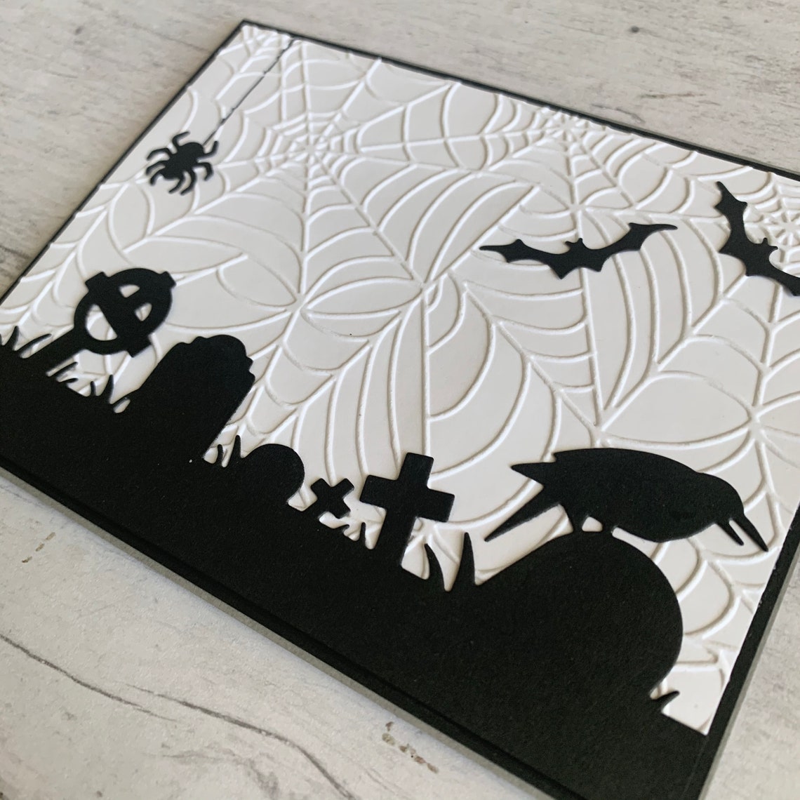 Embossed black and white Halloween card Halloween notecard | Etsy