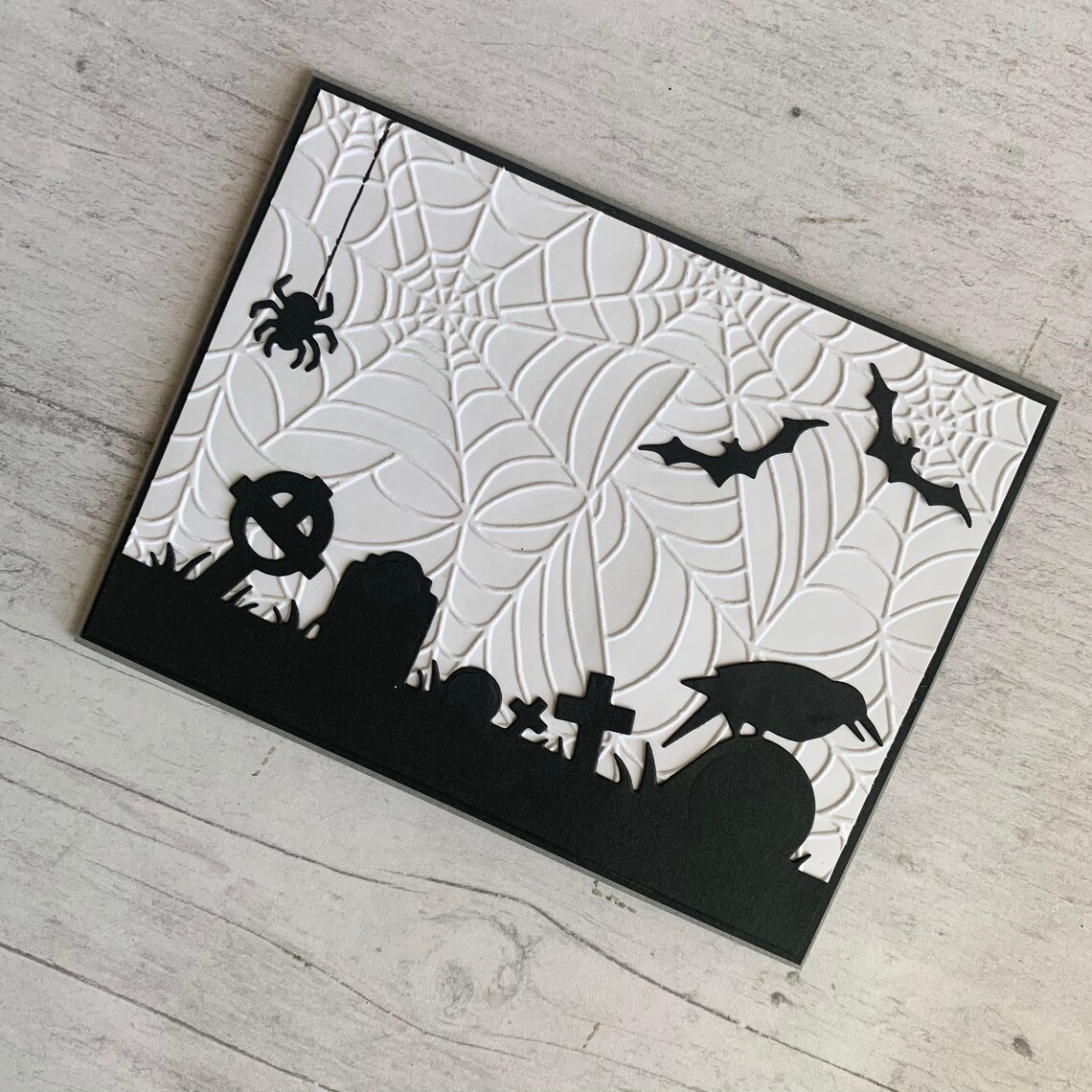Embossed black and white Halloween card Halloween notecard | Etsy
