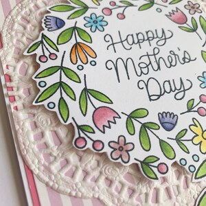 Floral hand made Happy Mothers Day greeting card floral wreath card, mom's day card, card for mom card for wife blank greeting card image 4