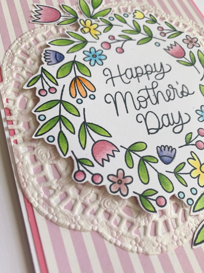 Floral hand made Happy Mothers Day greeting card floral wreath card, mom's day card, card for mom card for wife blank greeting card image 4