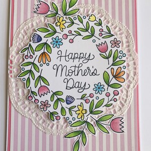 Floral hand made Happy Mothers Day greeting card floral wreath card, mom's day card, card for mom card for wife blank greeting card image 2