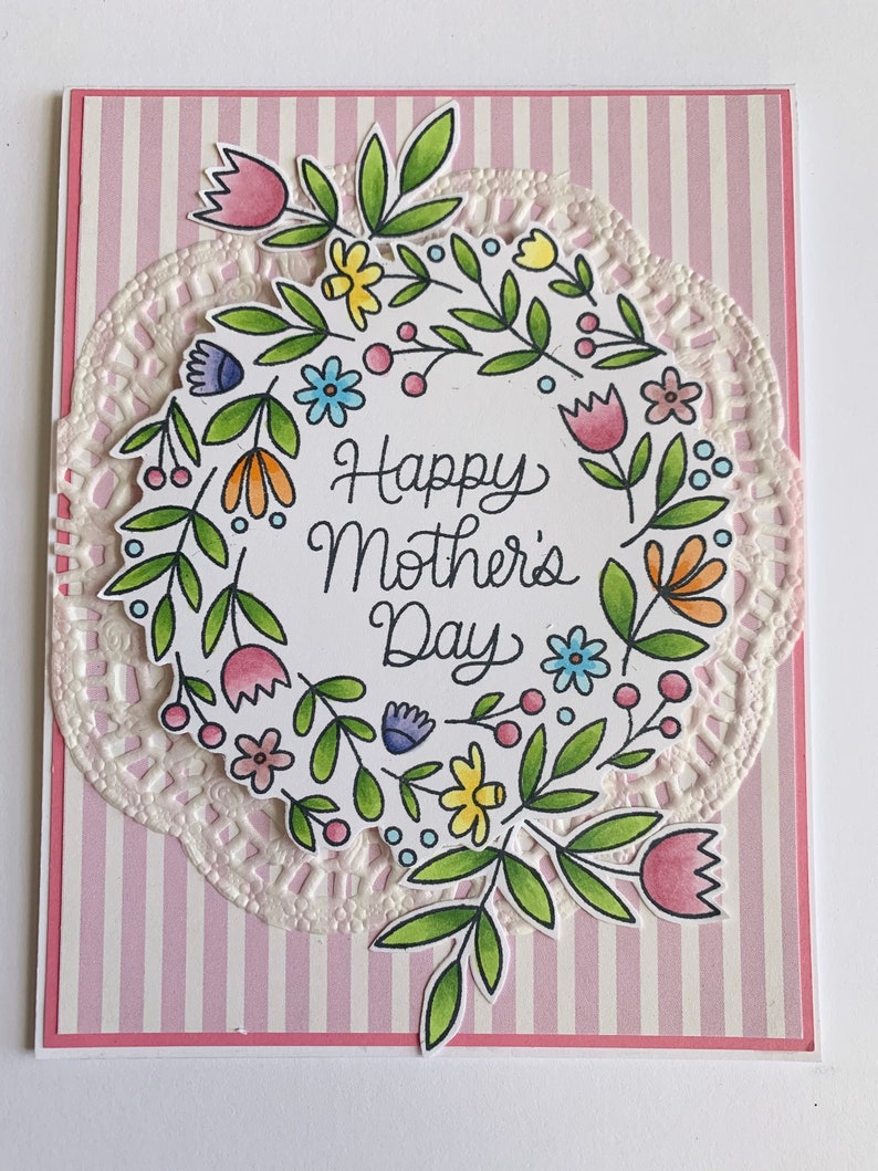Floral hand made Happy Mothers Day greeting card floral wreath card, mom's day card, card for mom card for wife blank greeting card image 2