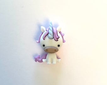 cute unicorn needle minder for cross stitch, embroidery or quilting, strong magnetic needle holder, white unicorn with purple hair