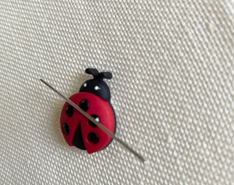 cute ladybug needle minder for cross stitch, embroidery or quilting, strong magnetic needle holder, red and black insect needle keeper,