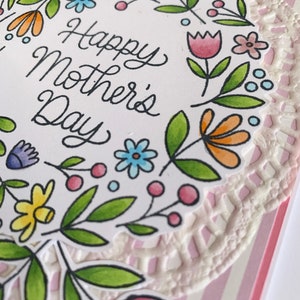 Floral hand made Happy Mothers Day greeting card floral wreath card, mom's day card, card for mom card for wife blank greeting card image 5