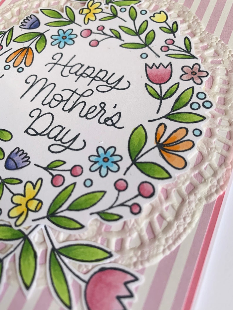 Floral hand made Happy Mothers Day greeting card floral wreath card, mom's day card, card for mom card for wife blank greeting card image 5