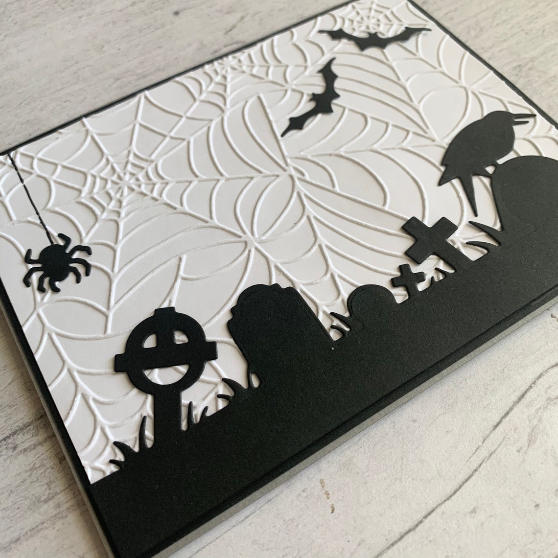Embossed black and white Halloween card Halloween notecard | Etsy