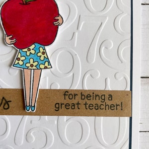 Handmade thank you card for teacher, math teacher card, end of school, teaching, card from student, teacher appreciation,, embossed thanks image 5