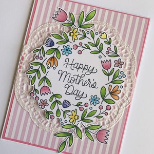 Floral hand made Happy Mothers Day greeting card floral wreath card, mom's day card, card for mom card for wife blank greeting card image 1