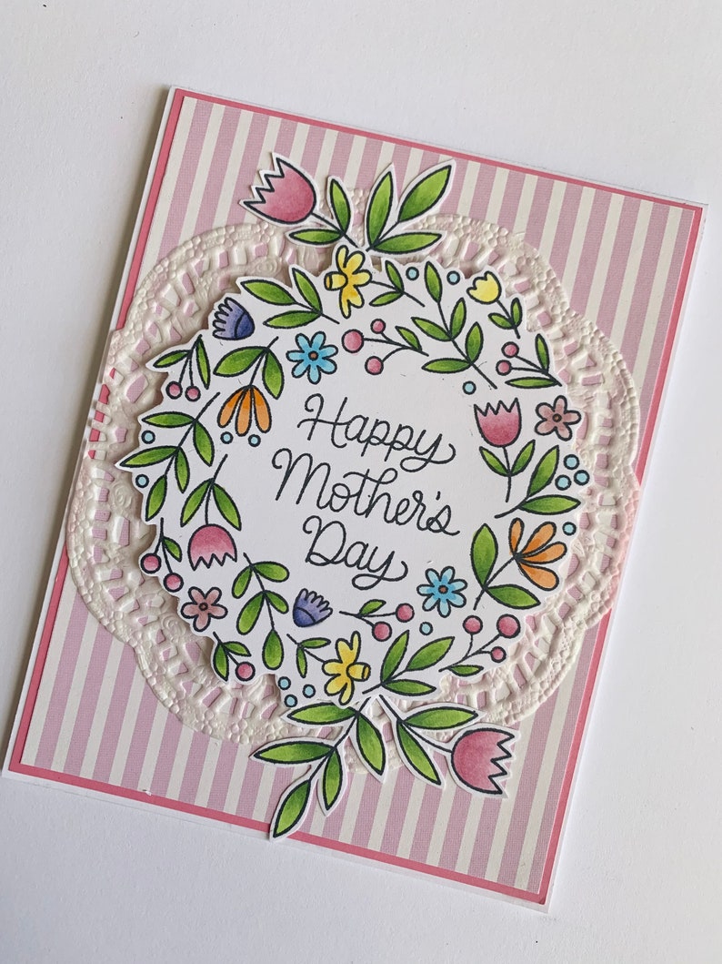 Floral hand made Happy Mothers Day greeting card floral wreath card, mom's day card, card for mom card for wife blank greeting card image 1